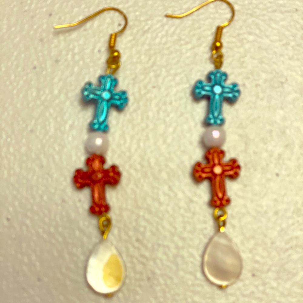 Patriotic Earrings Red White Blue multi cross